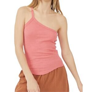Free People Tank Top M Pink Coral One Shoulder Summer We The Free Beach Cotton